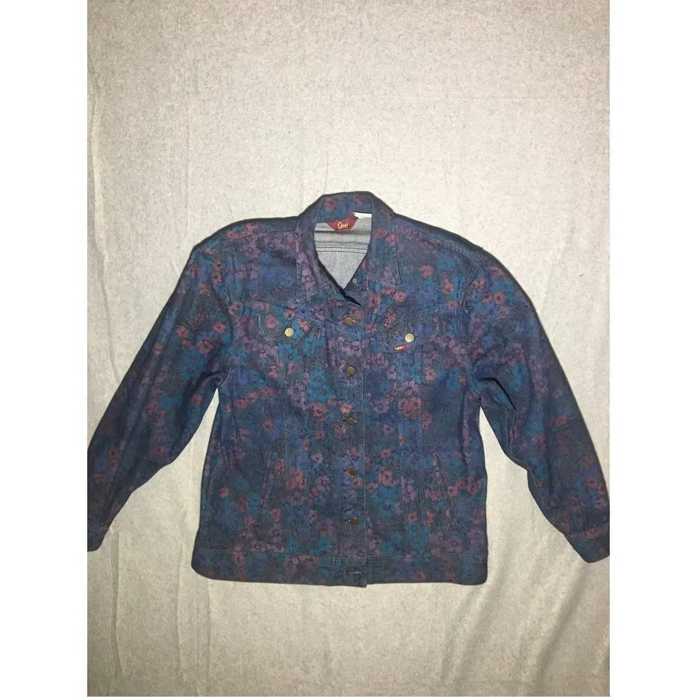 Womens Lee Denim Jacket Size 13/14 Vintage Floral Made in USA Cotton Statement